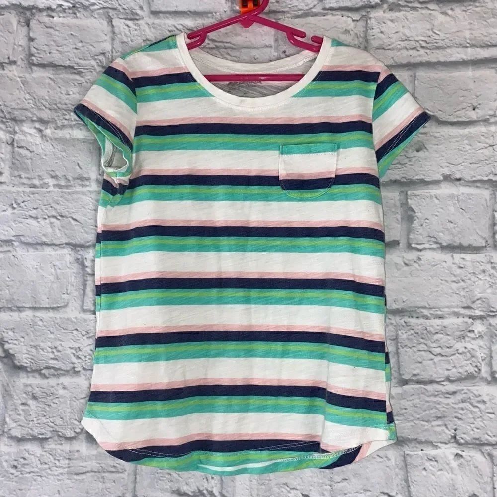 Arizona jeans short sleeve Crewneck striped top w/mini pocket girls sz 10-12